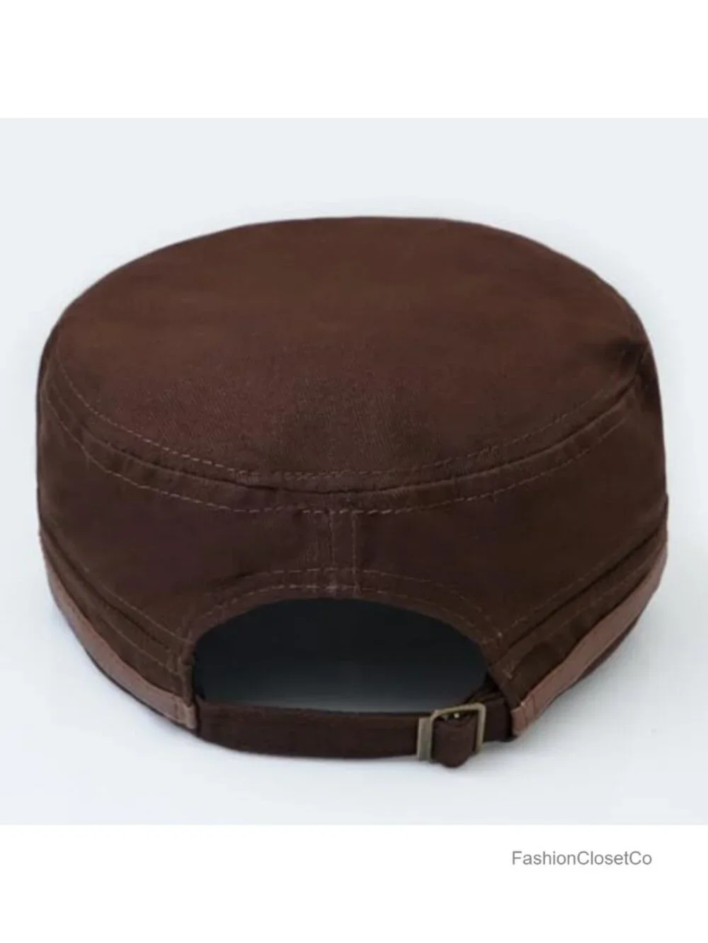 Twill Military Corps Hat Flat Top Cap with PU Leather Brim